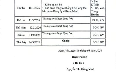 LỊCH CÔNG TÁC TUẦN 2 THÁNG 3 NĂM 2026