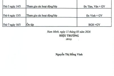LỊCH CÔNG TÁC TUẦN 2 THÁNG 5 NĂM HỌC 2025-2026