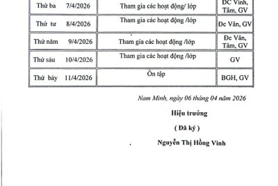LỊCH CÔNG TÁC TUẦN 02/04/2026
